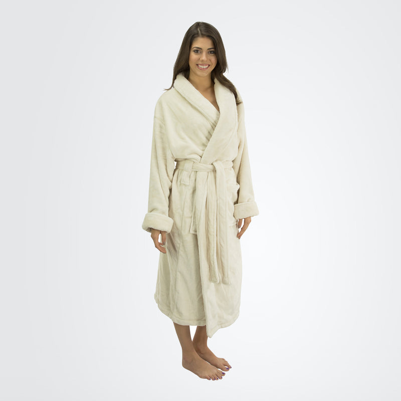 Women Fleece Bathrobe - Shawl Collar Soft Warm Plush Robe Spa Robe with  Pocket - LIVINGbasics®